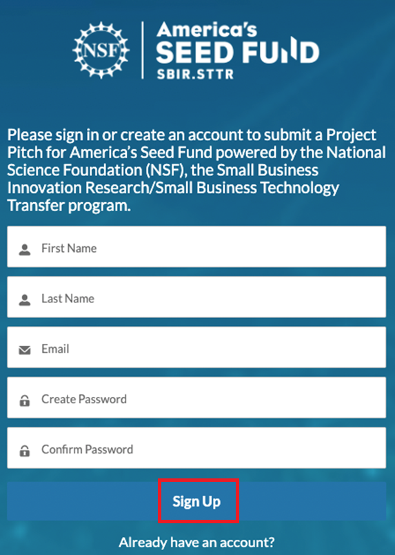 Sign up button