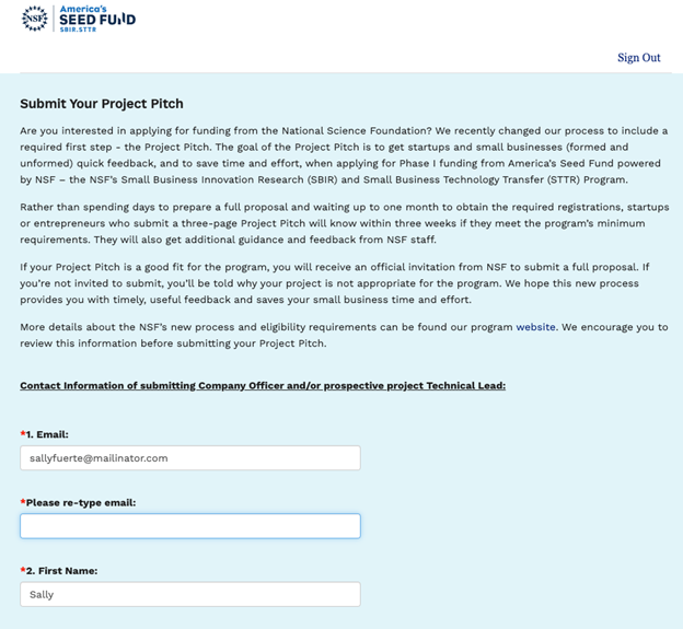 Project pitch form
