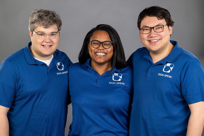 Sign-Speak Founders Nikolas Kelly (from left), Yami Payano and Nicholas Wilkins are dedicated to empowering the Deaf and Hard of Hearing communities through innovative tools. 